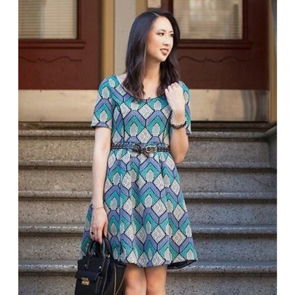 Anthropologie HD in Paris Dress M Geometric Pattern Retro Mod Parisian Style - Picture 8 of 10